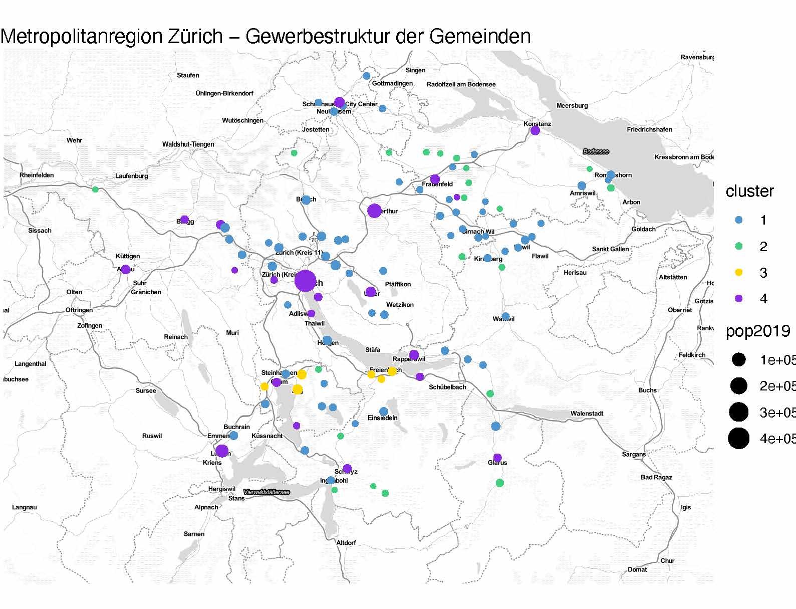 Vergrösserte Ansicht: Metropolitanregion Zürich - Gewerbestruktur der Gemeinden